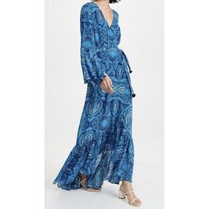 Made In India Wrap Dress In Maluku Batik Blue Size S Maxi Silk
